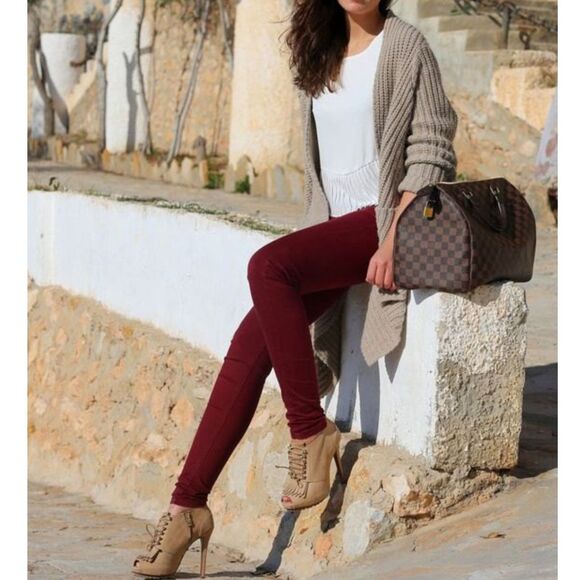 Y2K Paige Peg Skinny Slim Jeans Women’s 28 Burgundy Maroon Swiftie Academia Vamp - Picture 13 of 14